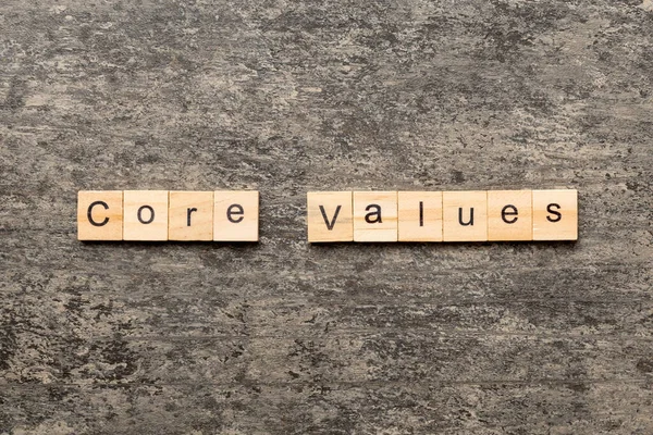 Správné Hodnoty Slovo Napsané Dřevěném Špalku Core Hodnoty Text Betonovém — Stock fotografie