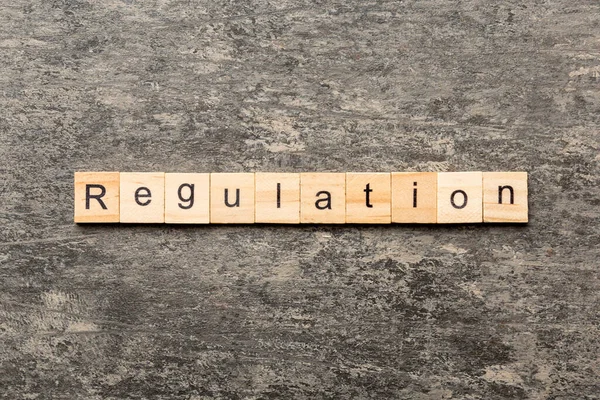 Regleringsord Skrivet Träblock Förordning Text Bordet Begrepp — Stockfoto