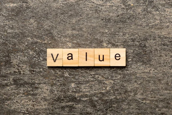 Hodnota Slova Napsaného Dřevěném Bloku Text Hodnoty Tabulce Koncept — Stock fotografie