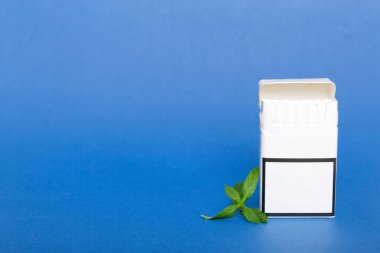 Bir paket mentollü sigara ve renkli masada taze nane şekeri, mentollü sigaralar düz yerde yatıyordu..