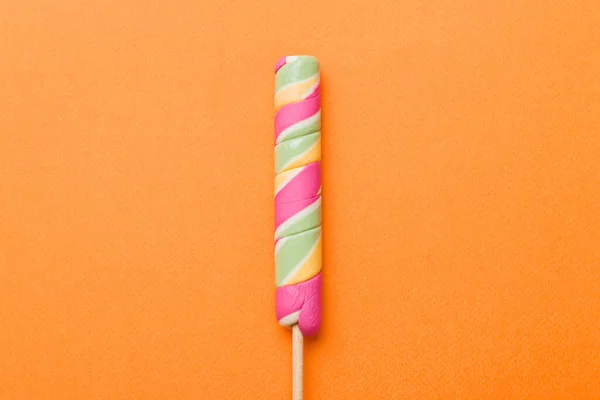 Colorful Candies Lollypop Colorful Background Multicolored Minimal Style Top View — Stock Photo, Image