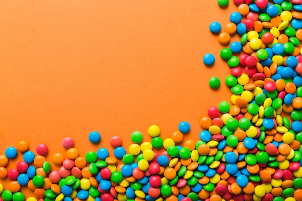 Gemengde Collectie Van Kleurrijke Snoep Gekleurde Achtergrond Vlakke Lay Bovenaanzicht — Stockfoto