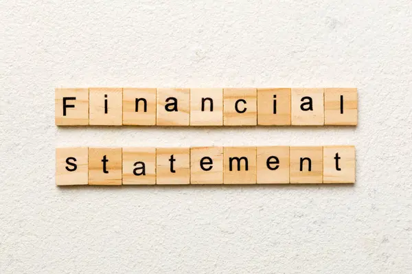 Declaração Financeira Palavra Escrita Bloco Madeira Texto Demonstração Financeira Tabela — Fotografia de Stock