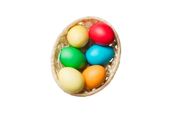 Basket Colorful Easter Eggs Isolated White Background Easter Basket Filled — Stock Photo, Image