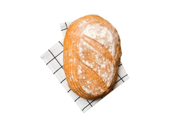 Färskt Hemlagat Vetebröd Bröd Servett Isolerad Vit Bakgrund Färskt Bröd — Stockfoto