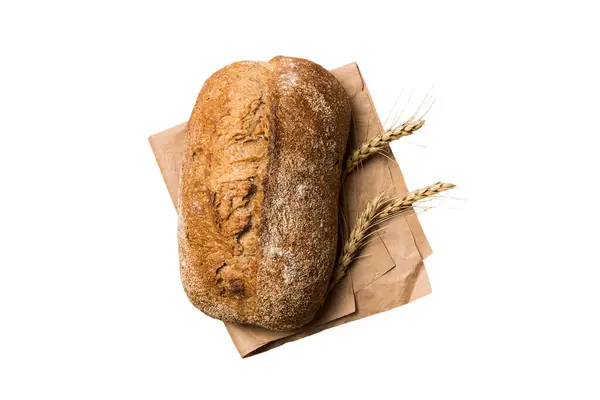 Świeży Chleb Pełnoziarnisty Domowej Roboty Chleb Serwetce Izolowany Białym Tle — Zdjęcie stockowe
