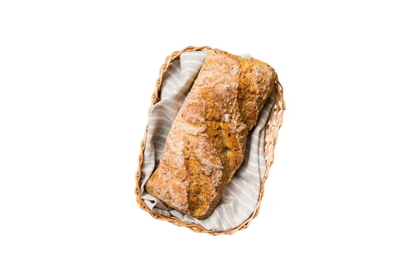 Świeżo Upieczony Chleb Koszyku Odizolowany Białym Tle Górny Widok Chleb — Zdjęcie stockowe