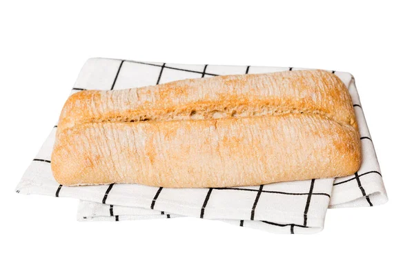 白を基調とした上面にナプキンがのった焼きたてのフランスパン 健康的な白いパンのローフ — ストック写真