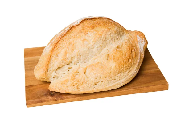 Φρεσκοψημένο Ψωμί Ξύλο Κοπής Που Απομονώνεται Λευκό Φόντο Προοπτική Προβολή — Φωτογραφία Αρχείου
