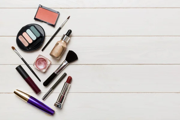 Professional Makeup Tools Top View Flat Lay Beauty Decorative Cosmetics — Stock Photo, Image