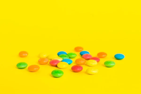 Pile Delicious Colorful Sweet Candies Colored Background Top View Confectionery — Stock Photo, Image