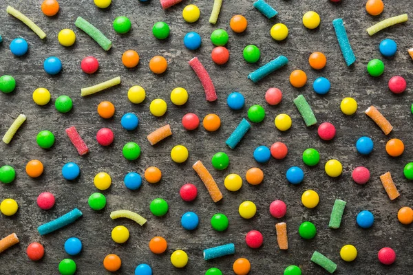 Kleurrijke Snoepjes Als Achtergrond Bovenaanzicht Naadloos Patroon Met Snoep Veel — Stockfoto