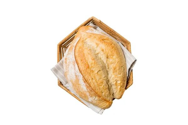 Свежеиспеченный Хлеб Корзине Изолирован Белом Фоне Вид Сверху Пространство Копирования — стоковое фото