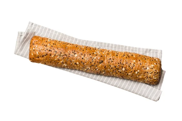 Beyaz Arka Planda Izole Edilmiş Taze Çıtır Fransız Ekmeği Üst — Stok fotoğraf