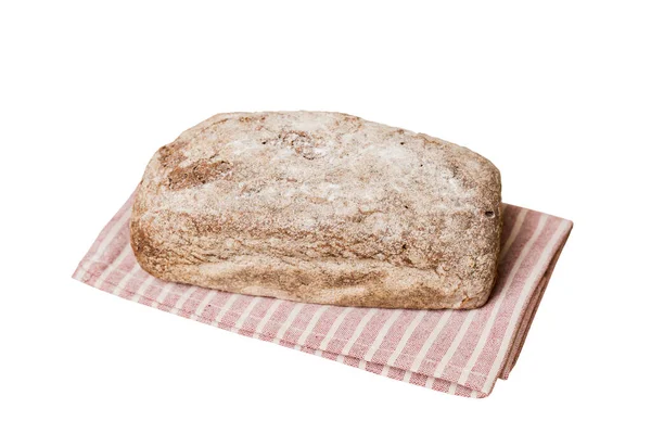 Свежеиспеченный Вкусный Французский Хлеб Салфеткой Изолирован Белом Фоне Вид Сверху — стоковое фото