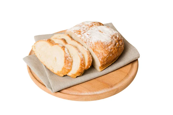 Assortment Freshly Sliced Baked Bread Napkin Isolated White Background Healthy — Stock Photo, Image