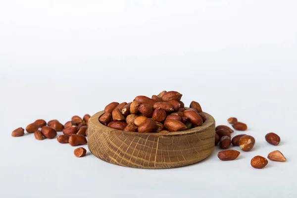 Fresh Healthy Peanuts Bowl Colored Table Background Top View Healthy — Zdjęcie stockowe