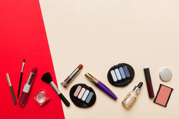 Professional Makeup Tools Top View Flat Lay Beauty Decorative Cosmetics — Stock Photo, Image
