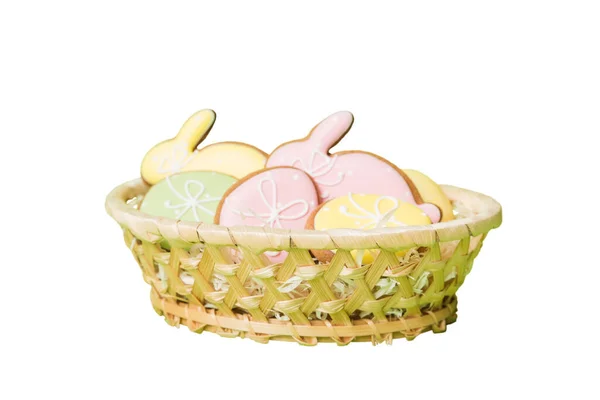 Colorful Easter Cookies Basket Multi Colors Easter Eggs Isolated White — Stock Photo, Image