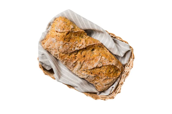 Świeżo Upieczony Chleb Koszyku Odizolowany Białym Tle Górny Widok Chleb — Zdjęcie stockowe