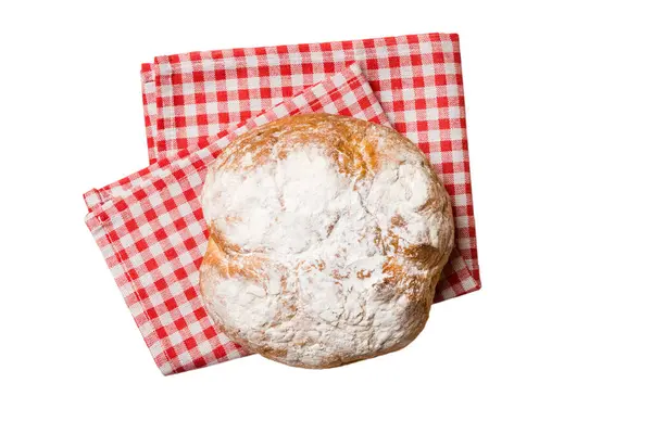 Świeżo Upieczony Pyszny Francuski Chleb Serwetką Izolowane Białym Tle Widok — Zdjęcie stockowe