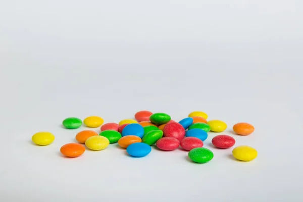 Pile Delicious Colorful Sweet Candies Colored Background Top View Confectionery — Stock Photo, Image