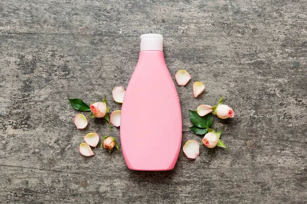 Finom Egészségügyi Palack Krém Rózsa Virággal Természetes Orániai Spa Kozmetikai — Stock Fotó