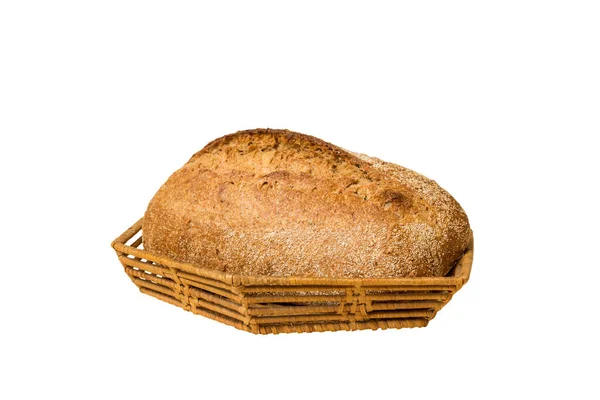 Frisch Gebackenes Brot Auf Korb Vor Natürlichem Hintergrund Perspektivische Ansicht — Stockfoto