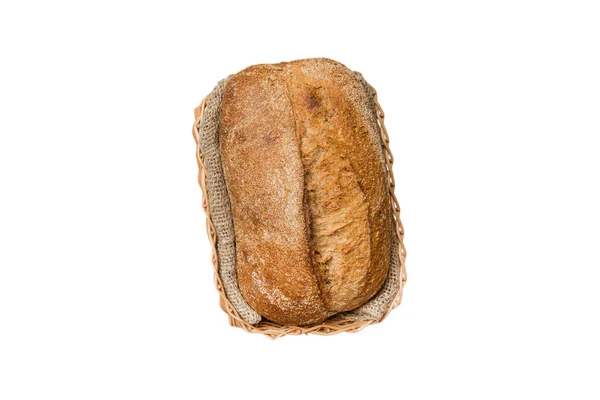Nybakat Bröd Korg Isolerad Vit Bakgrund Top View Bröd Kopiera — Stockfoto