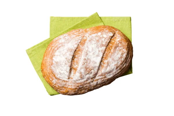 Čerstvě Upečený Lahodný Francouzský Chléb Ubrouskem Izolovaným Bílém Pozadí Zdravý — Stock fotografie