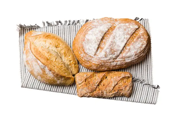Freshly Baked Delicious French Bread Napkin Isolated White Background Top — Stock Photo, Image