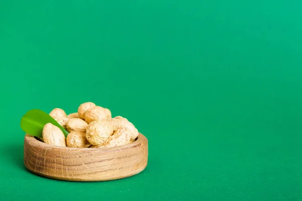 Fresh Healthy Peanuts Bowl Colored Table Background Top View Healthy — Stock Photo, Image