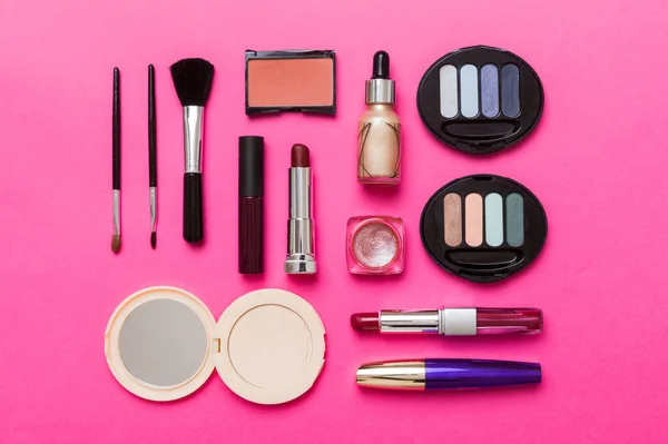 Professional Makeup Tools Top View Flat Lay Beauty Decorative Cosmetics — Stock fotografie
