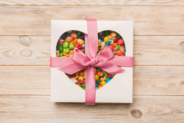 Box Sweet Chocolate Candies Color Background Various Candy Sweets Valentines — 스톡 사진