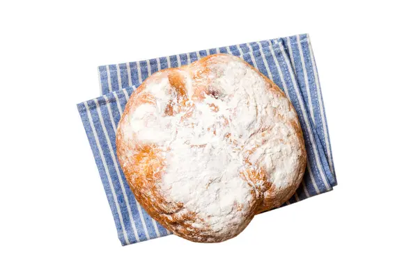 Recién Horneado Delicioso Pan Francés Con Servilleta Aislada Sobre Fondo — Foto de Stock