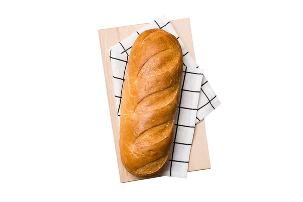 Frisch Gebackenes Brot Mit Serviette Isoliert Auf Weißem Hintergrund Draufsicht — Stockfoto