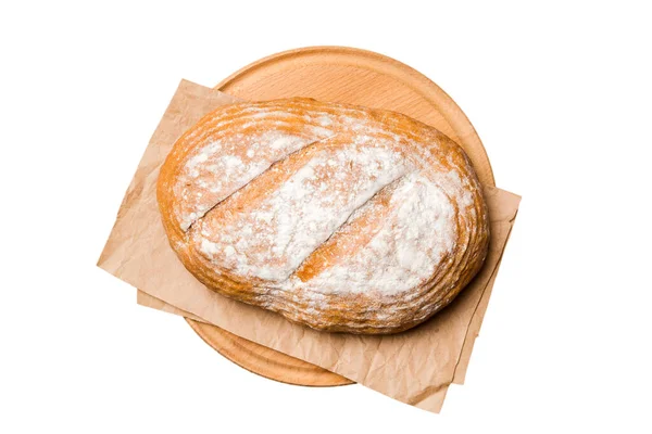 Pão Acabado Assar Tábua Corte Isolada Fundo Branco Pão Vista — Fotografia de Stock
