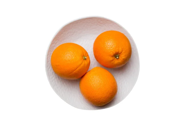 Flat Lay Fresh Orange Fruit Sliced Plate Isolated White Background — Stock Photo, Image