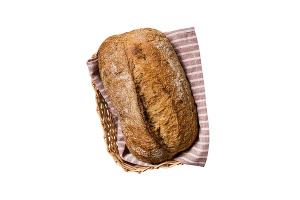 Pão Fresco Assado Cesto Isolado Fundo Branco Espaço Cópia Pão — Fotografia de Stock
