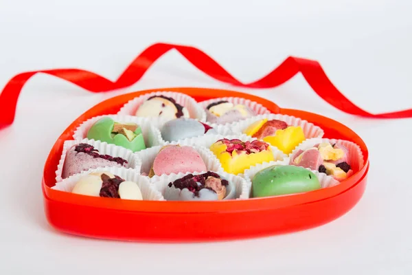 Valentine Day Composition Sweet Candy Gift Boxes Bow Red Felt — Stockfoto