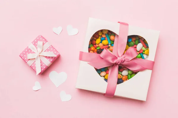 Valentine Day Composition Sweet Candy Gift Boxes Bow Red Felt — 스톡 사진