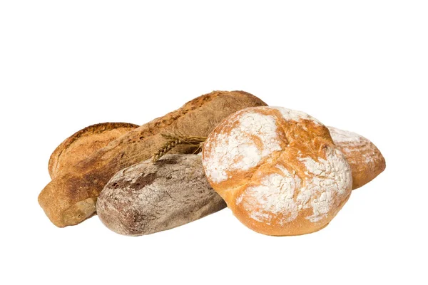 Домашний Натуральный Хлеб Различные Виды Свежего Хлеба Изолированы Белом Фоне — стоковое фото