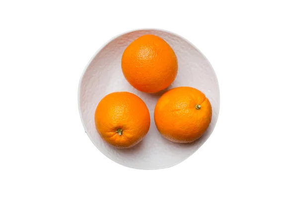 Posa Piatta Frutta Fresca Arancione Con Fette Piatto Isolato Fondo — Foto Stock