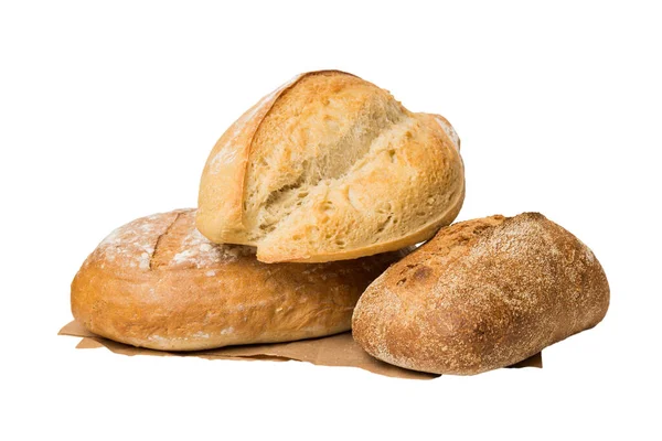 Hausgemachtes Naturbrot Verschiedene Arten Von Frischem Brot Isoliert Auf Weißem — Stockfoto