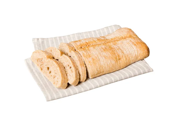 Σύνθεση Φρεσκοκομμένου Ψημένου Ψωμιού Χαρτοπετσέτα Που Απομονώνεται Λευκό Φόντο Υγιές — Φωτογραφία Αρχείου