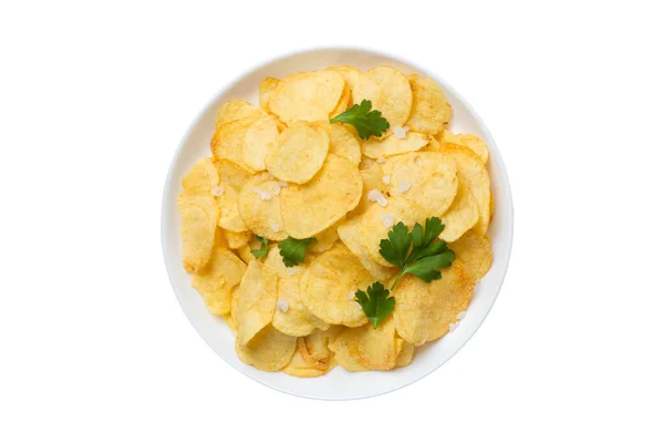 Kartoffelchips Glasschale Isoliert Auf Weißem Hintergrund — Stockfoto