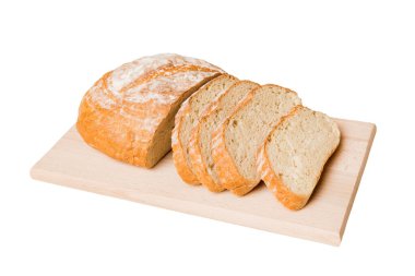 Beyaz arka planda izole edilmiş peçeteli taze dilimlenmiş ekmek çeşitleri. Sağlıklı mayasız ekmek. Fransız ekmeği dilimi.