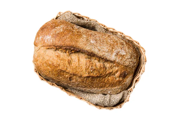 Nybakat Bröd Korg Isolerad Vit Bakgrund Top View Bröd Kopiera — Stockfoto