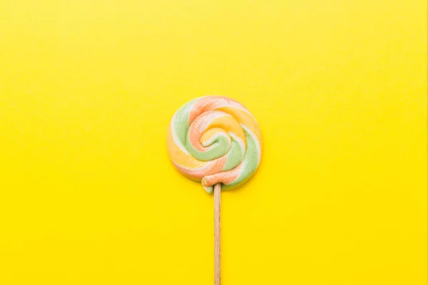 Colorful Candies Lollypop Colorful Background Multicolored Minimal Style Top View — Stok fotoğraf