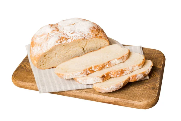 Sortiment Čerstvě Krájeného Pečeného Chleba Ubrouskem Izolovaným Bílém Pozadí Zdravý — Stock fotografie